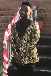 Golden Jacquard Shawl Lapel 2 Pieces Men's Prom Suits